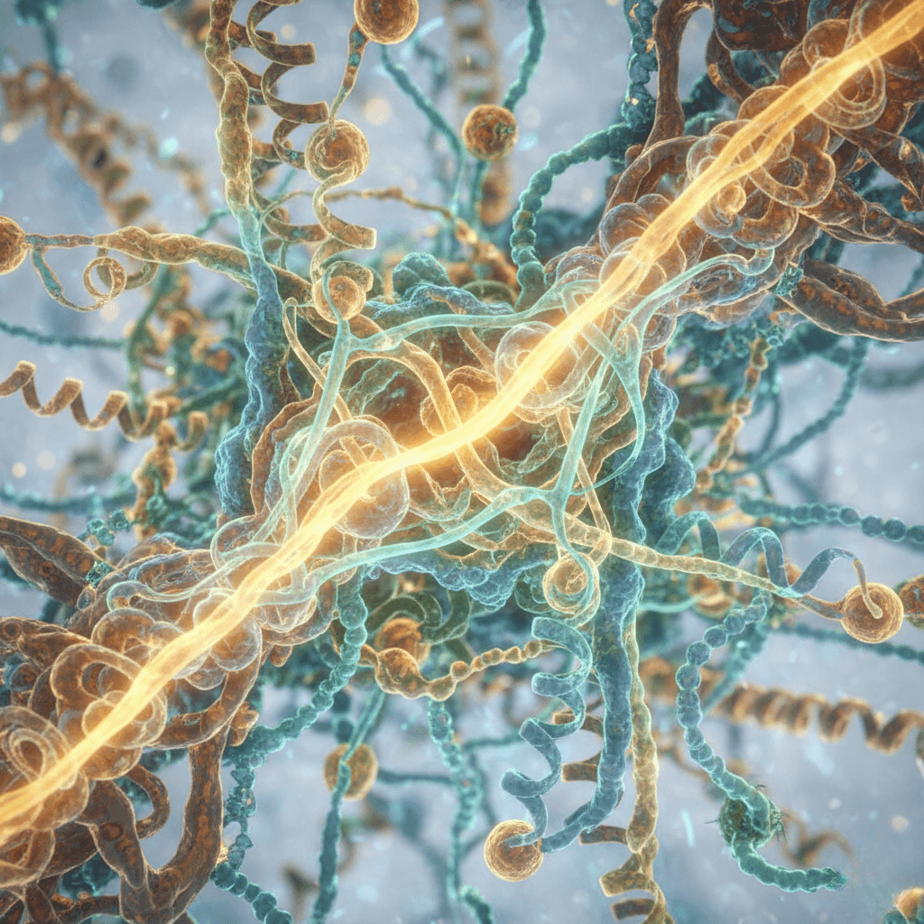 Scientific and realistic illustration of efficient metabolic pathways, symbolizing a balanced and strong metabolism through the action of IGNITRA.