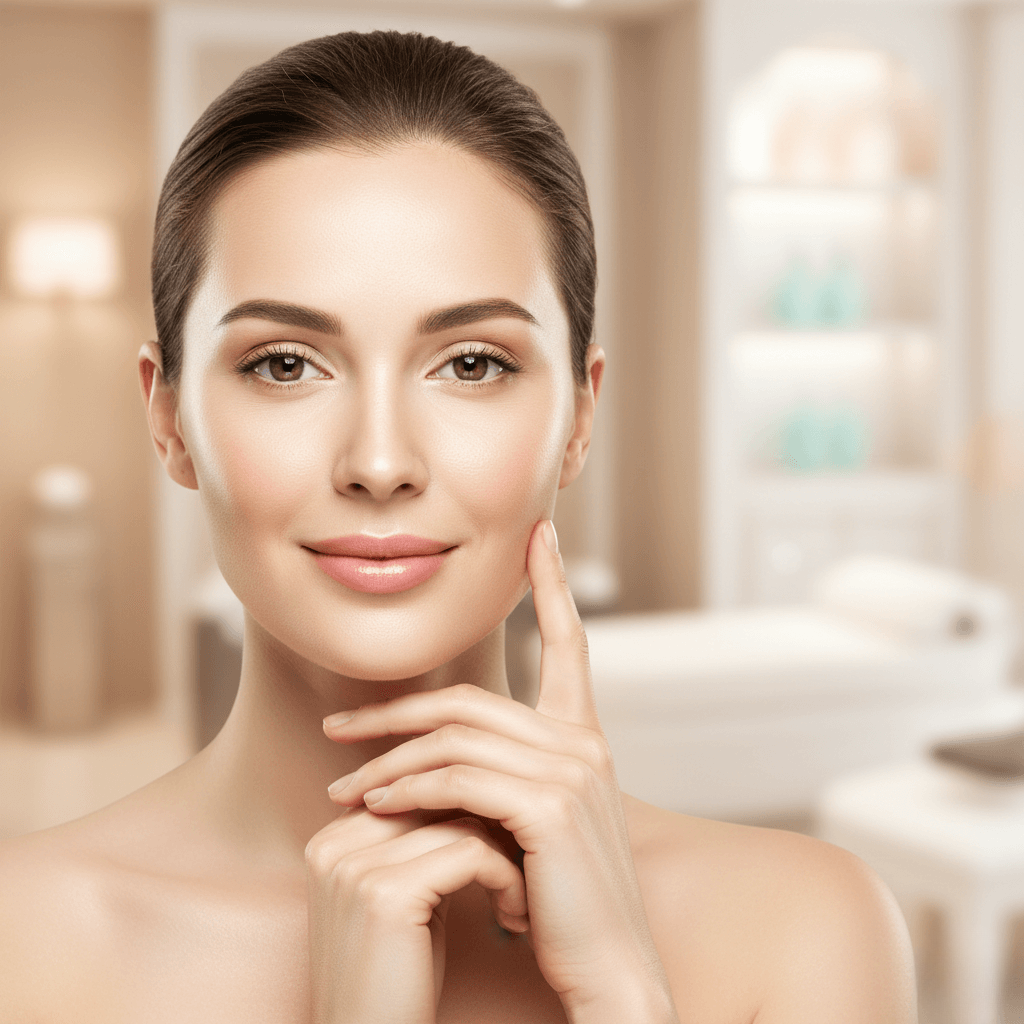 “Woman with radiant, glowing skin, smooth and healthy complexion, natural beauty portrait.”