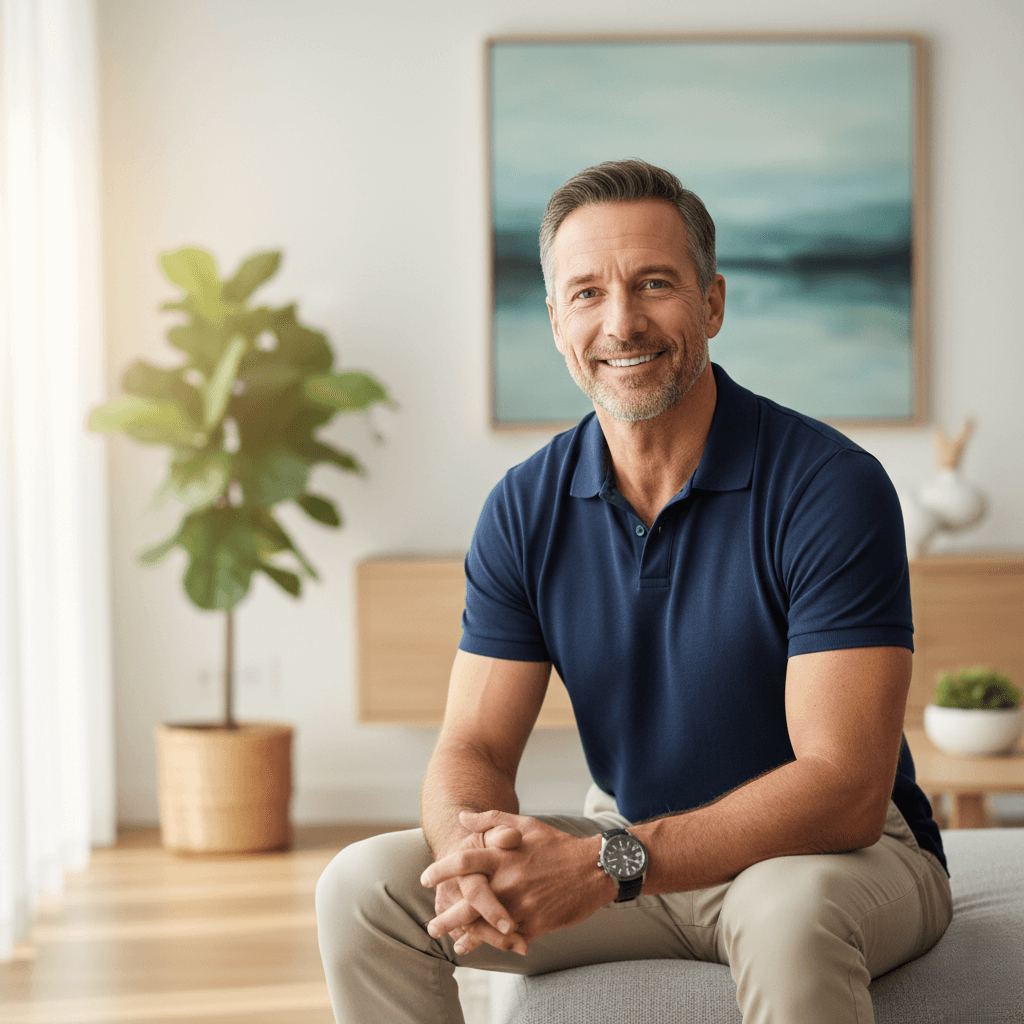 Confident healthy man representing prostate support, energy, and male vitality.