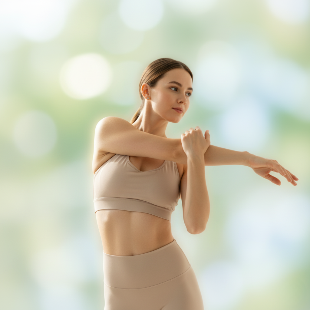 Light stretching promoting flexibility, circulation, and well-being.