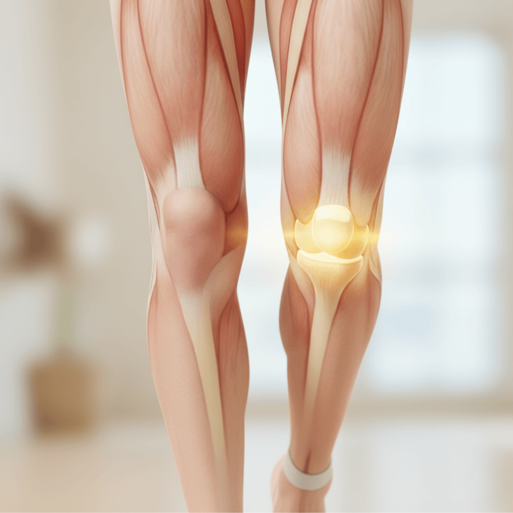 Healthy knee joint showing bones, cartilage, and ligaments supporting mobility and flexibility