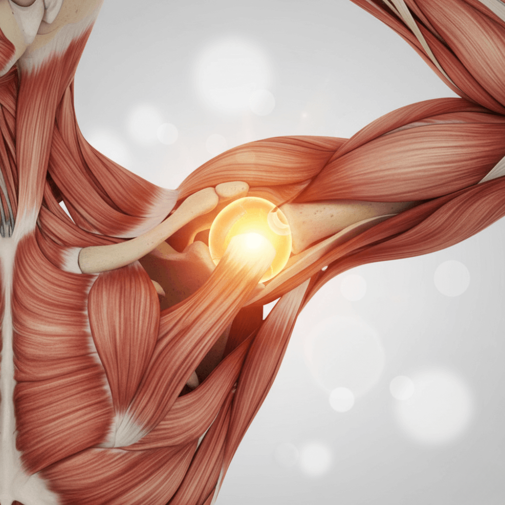 Shoulder joint anatomy showing bones and ligaments supporting arm mobility and flexibility