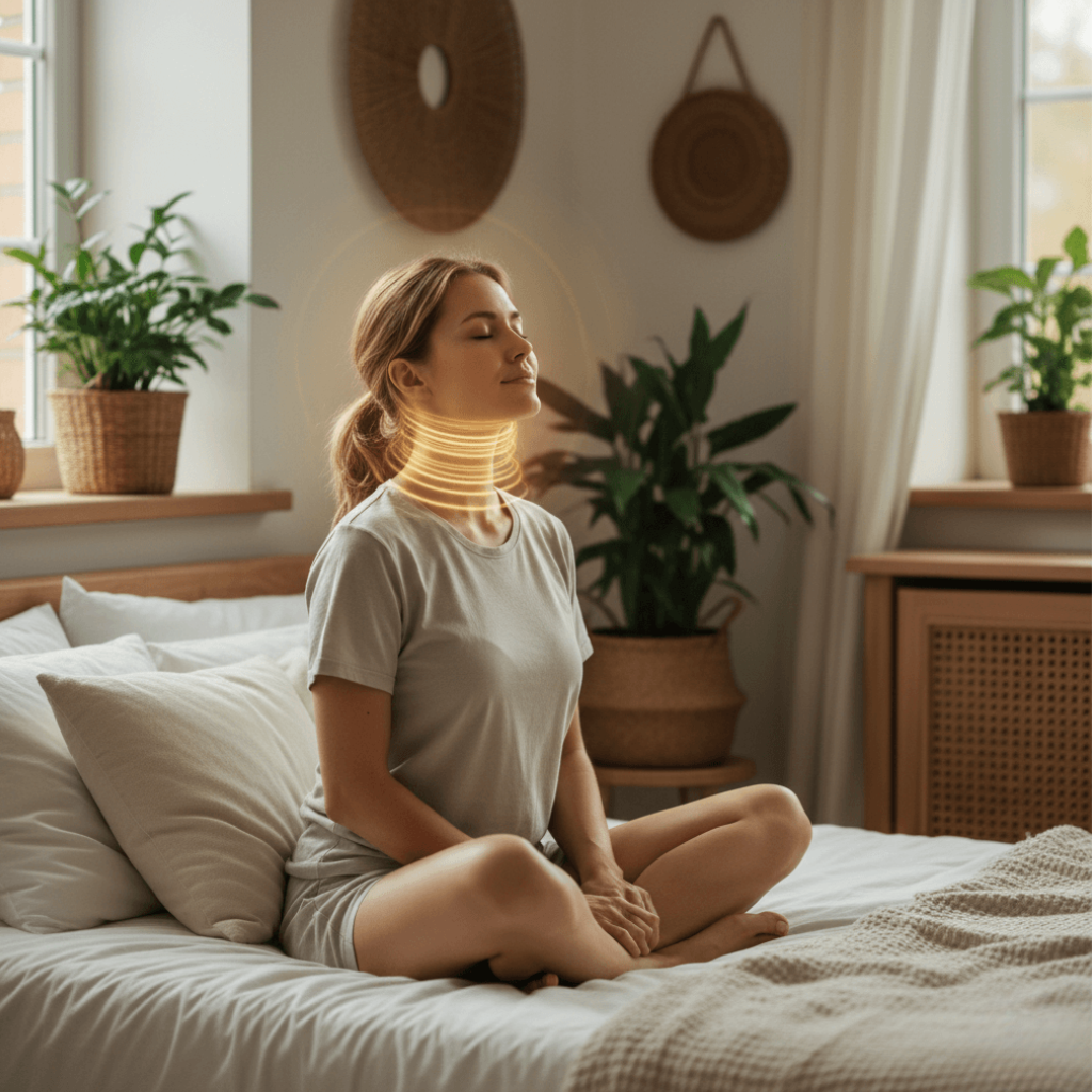 Calm person before sleep supporting nervous and respiratory health