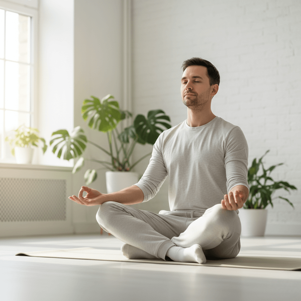 Man practicing mindfulness to maintain balanced mental energy