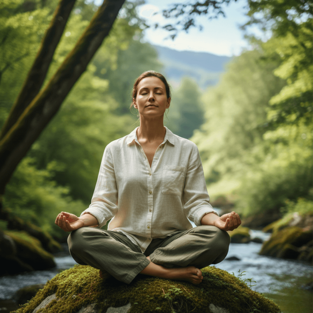Adult person in a calm and focused state representing natural mental health and focus support