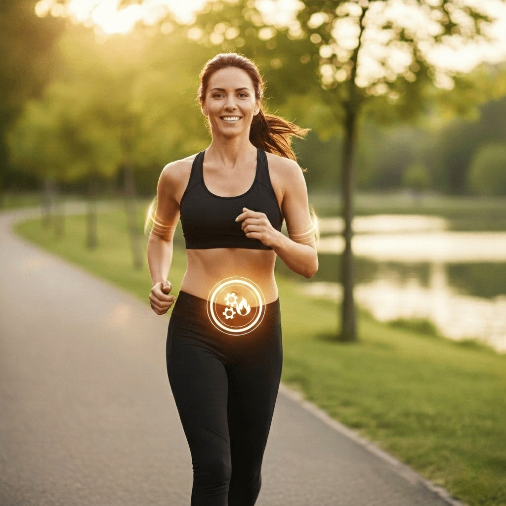 Active woman outdoors showing vitality, metabolic balance, and appetite control.