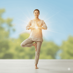 Pessoa saudável em posição de equilíbrio, simbolizando estabilidade corporal e prevenção de tontura