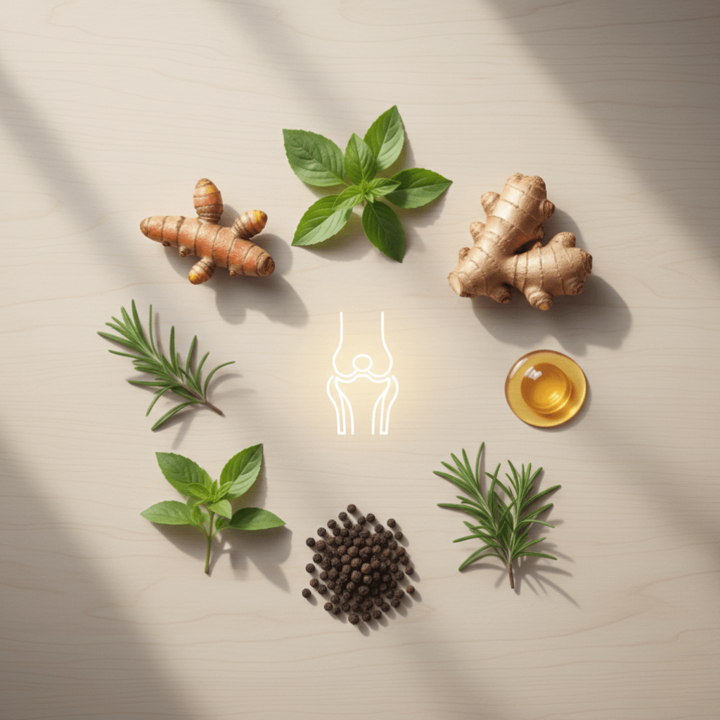 Natural plant-based ingredients traditionally used to support joint comfort, flexibility, and overall joint wellness.