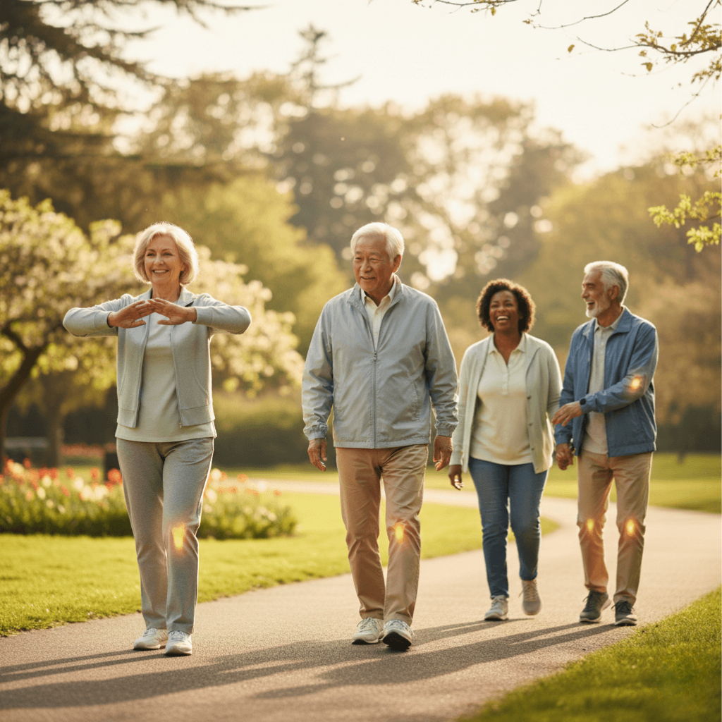 Active seniors enjoying daily life with comfort and mobility, representing long-term joint wellness and quality of life.