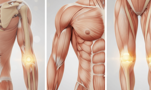 Illustration of inflamed joints including shoulder, elbow, and knee highlighting joint discomfort and inflammation